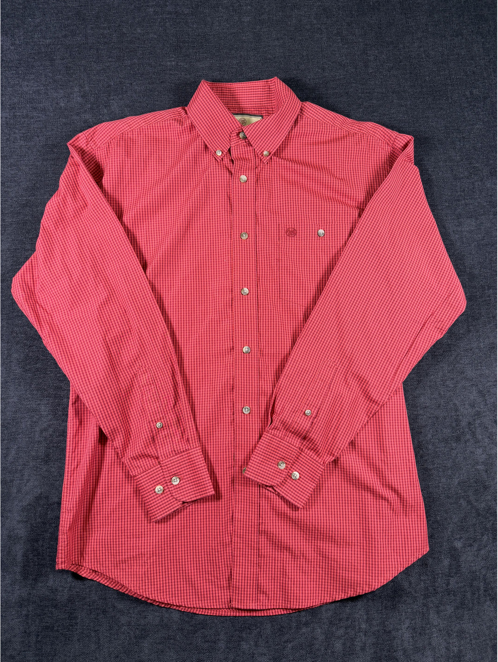 Wrangler Men's Long Sleeve Button-Down Shirt Red and Black Check Medium